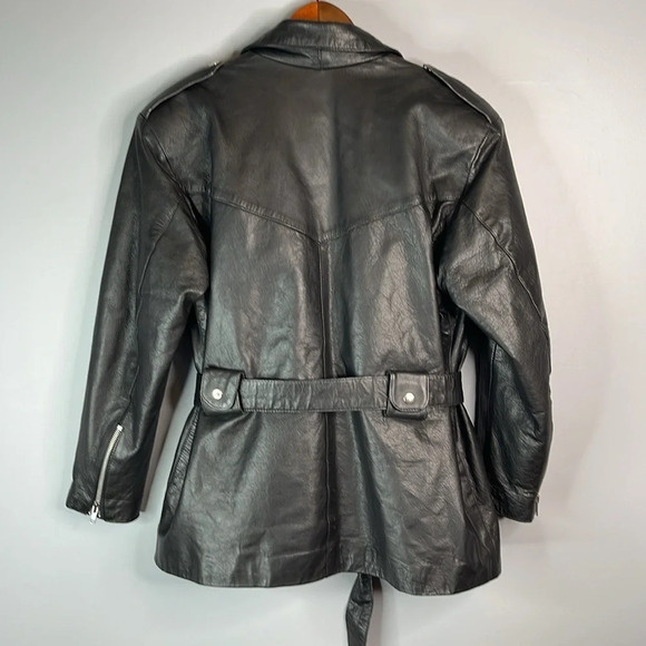 SCREAMING EAGLE Leather Motorcycle Jacket Black Tied Waist Removable Lining M - Picture 8 of 14